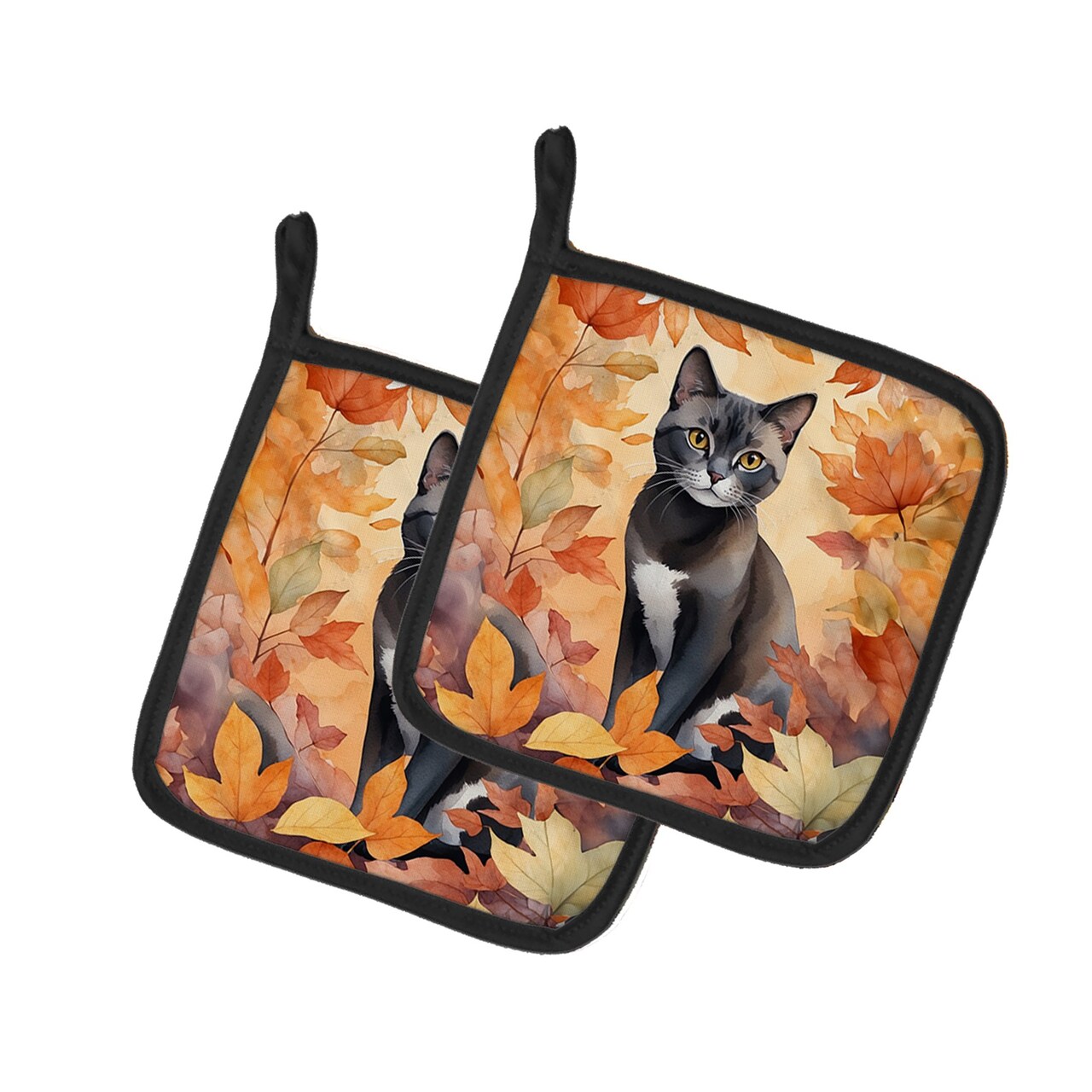 Edge Collections - Multicolor - Cats in Autumn Leaves Pair of Pot Holders - 2 Piece